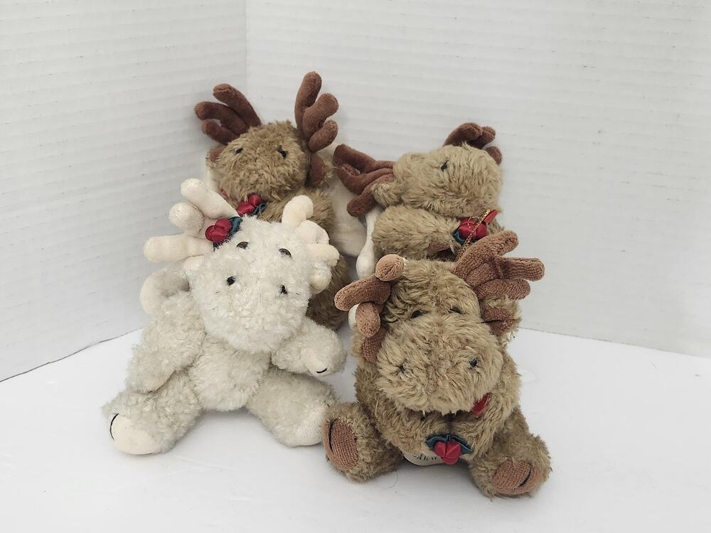 Vintage 1990 Boyds Collection Plush Moose Christmas Ornament Lot of 4
